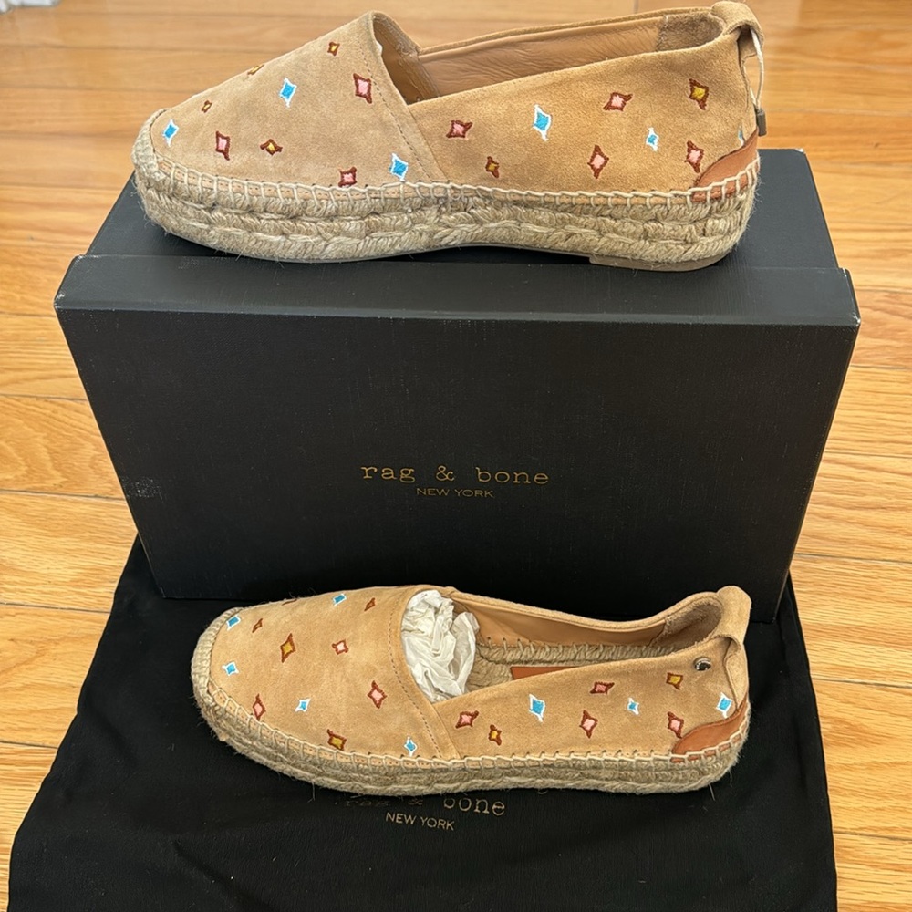 RAG & BONE, Adria Espadrille II Dune Embroidered Beige. 36.5/6.5. New in box.